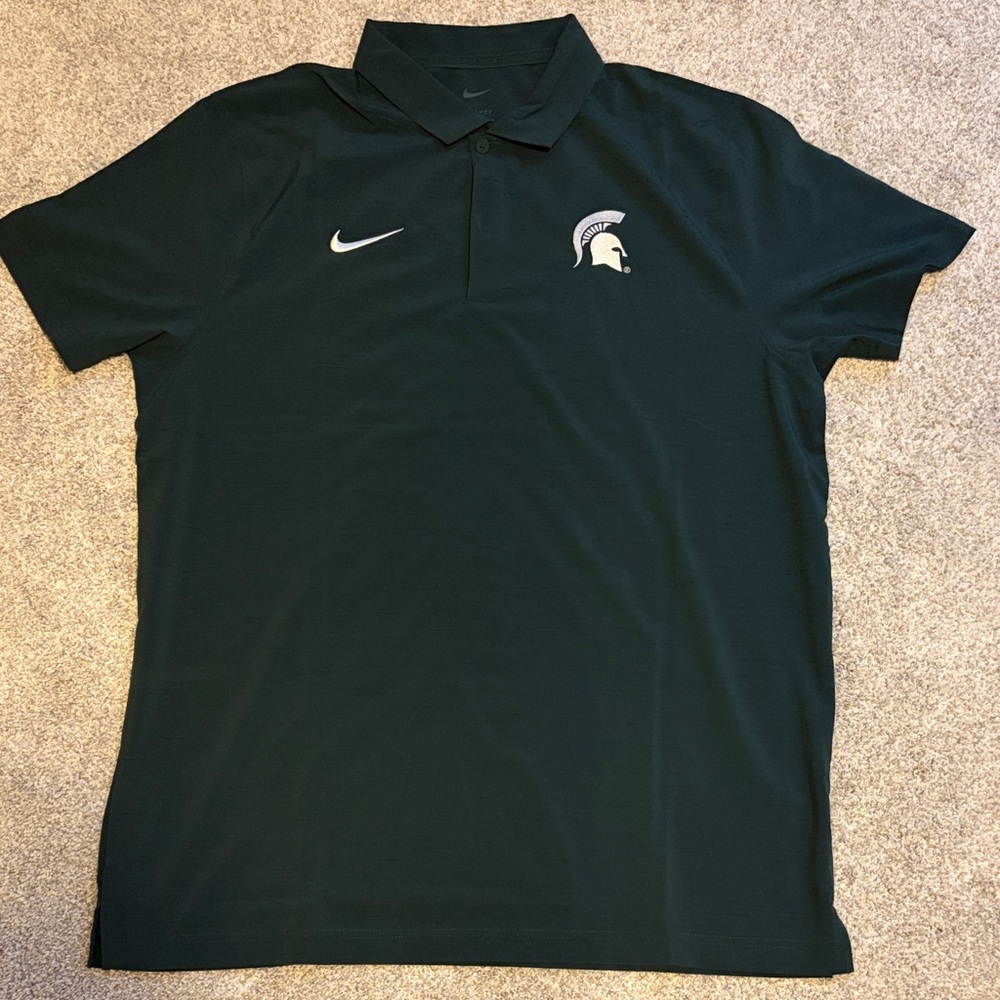 Nike Men’s Dark Green Polo with White Spartan and Swoosh Logos